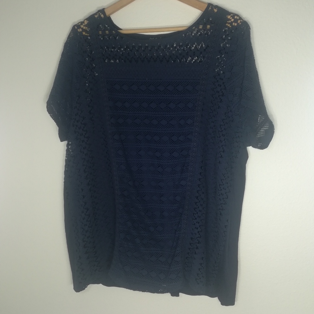 Lucky Brand Navy Blue Crochet Lace Top (size 2x)